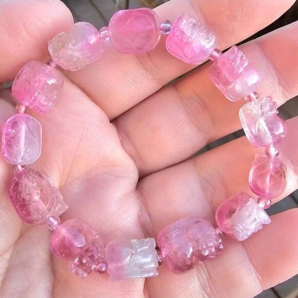 Premium Grade Nature Pink Tourmaline Pi Xiu Bracelet - Picture 10 of 10